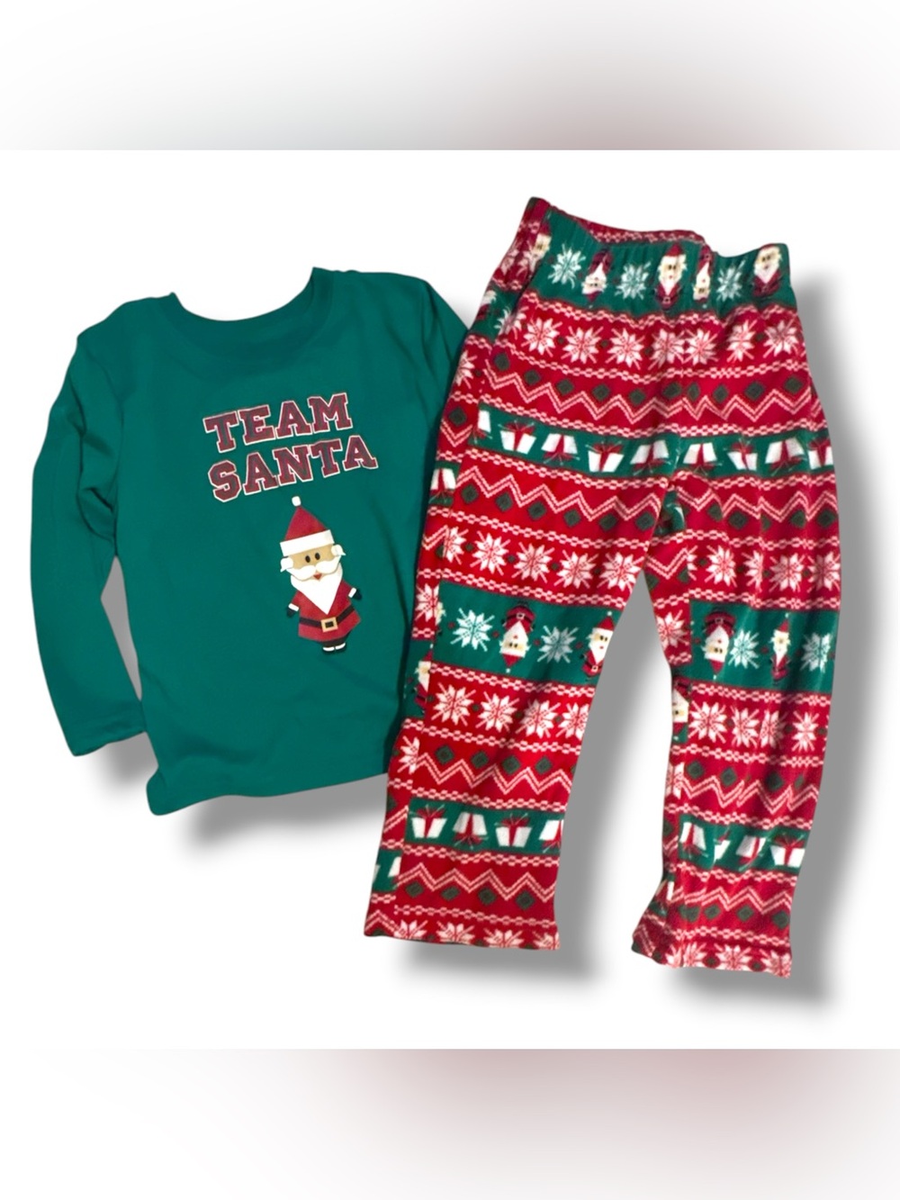 Kids' Team Santa Holiday Pajama Set - Green & Red size 4T
